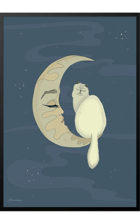 Cat And The Moon Posters For Kids Permild And Rosengreen