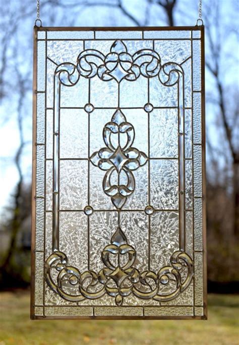 Stunning Handcrafted All Clear Stained Glass Beveled Window Panel 20 X 34 25 Glass Art