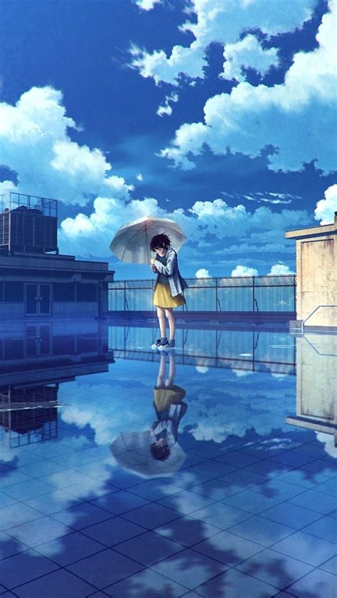 Water Reflections Anime Girl Clouds Original 720x1280 Wallpaper