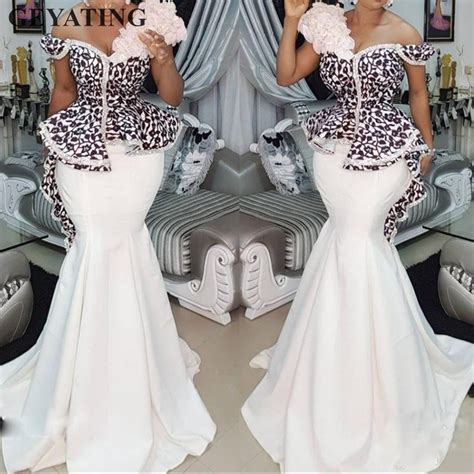 Buy Elegant Long Mermaid Nigerian Evening Gowns 2019 White Satin Flower African