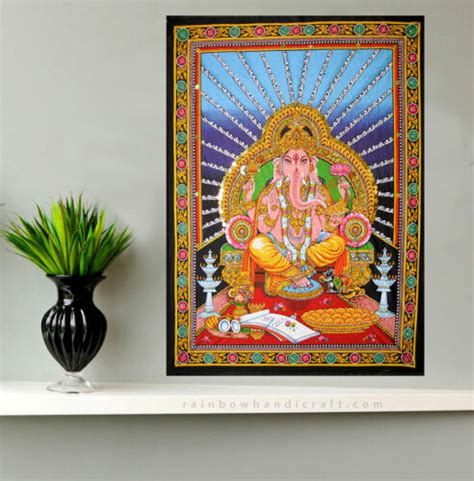 Lord Ganesha Wall Hanging Hindu Elephant God Ganesh Sequin Tapestry