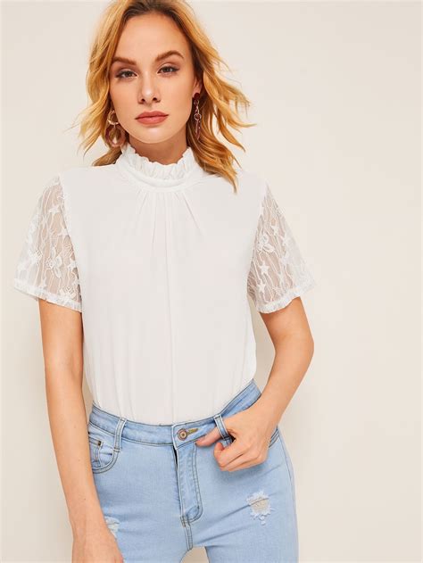 Contrast Lace Ruffle Trim Blouse Check Out This Contrast Lace Ruffle