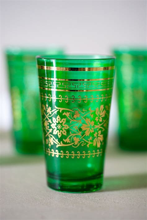set of 6 moroccan style green glassware glass cups in green