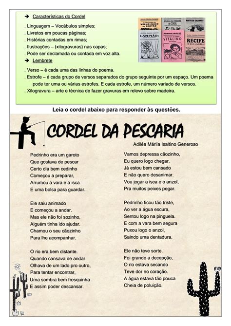 👍língua Portuguesa Literatura De Cordel Atividade De Língua Portuguesa