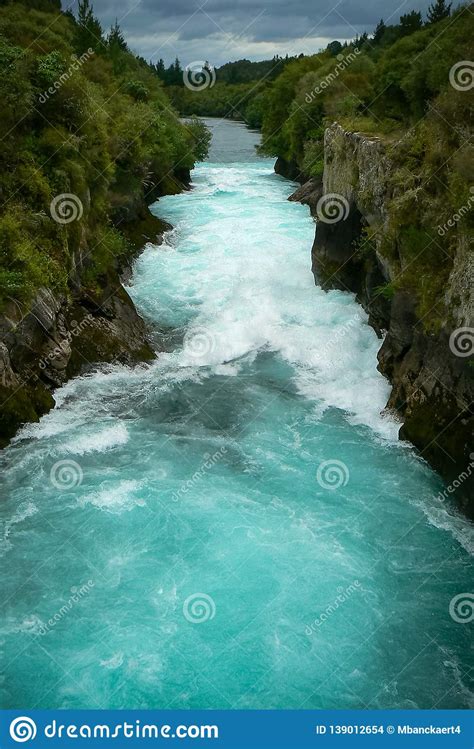 Turquoise Water Of The Waikato River At Huka Falls Waterfall North