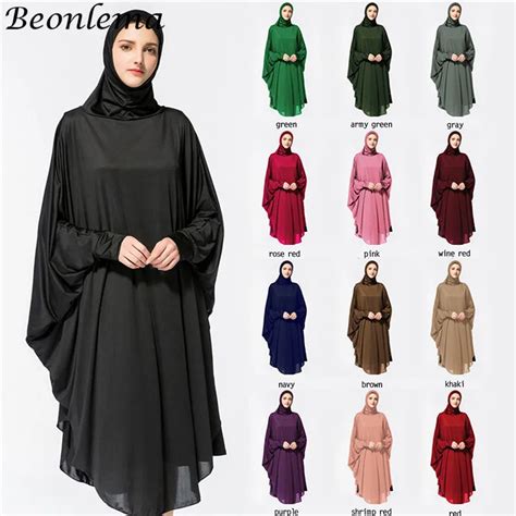 Beonlema Colors Muslim Prayer Abaya Long Full Cover Hijab Caps Muslim Dress Telekung Turban