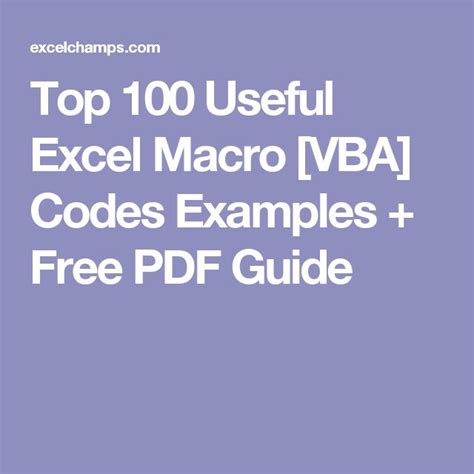 Top 100 Useful Excel Macro Vba Codes Examples Free Pdf Guide