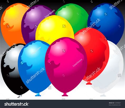 Ten Colored Balloons Black Background Stock Vector Royalty Free