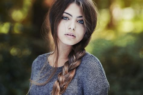 wallpaper face women outdoors model long hair brunette green eyes braids sweater
