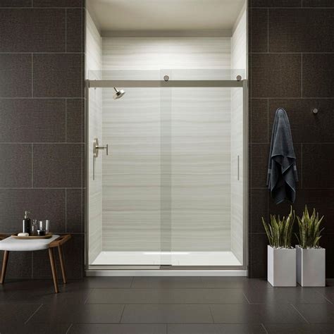 kohler levity 59 in x 74 in frameless sliding shower door in nickel with handle k 706012 l nx