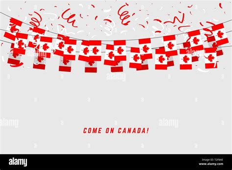 Canada Garland Flag With Confetti On Gray Background Hang Bunting For Canada Celebration