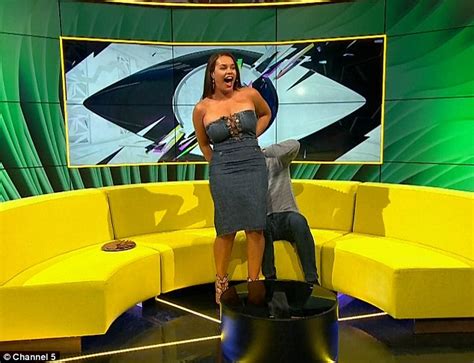 Lateysha Graces Denim Dress Splits Open After Big Brother Elimination Daily Mail Online
