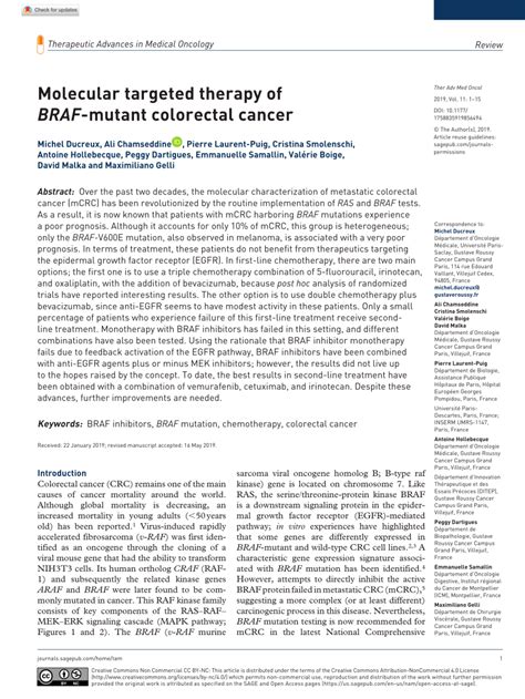 Pdf Molecular Targeted Therapy Of Braf Mutant Colorectal Cancer