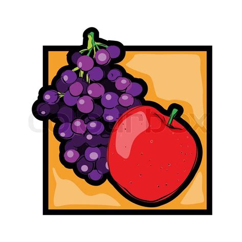 Classic Clip Art Graphic Icon With Fresh Fruits Grapes And Apple