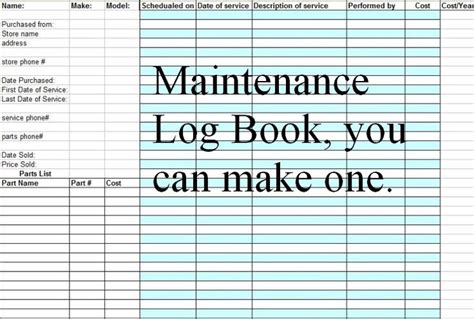 Maintenance Log Book You Can Make One Maintenance Saving Money
