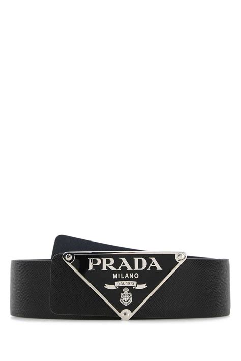 Prada Triangle Logo Buckle Belt In Black Modesens