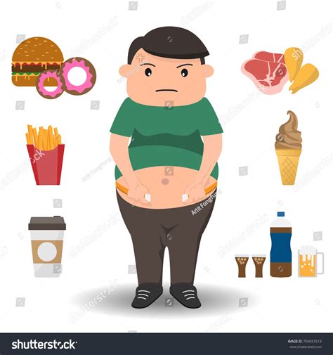 Fat Man Doing Waistline Unhealthy Lifestyles Stock Vector Royalty Free