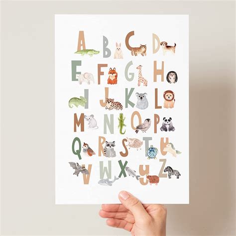 Scandi Animal Alphabet Childrens Educational Print Boho Animal