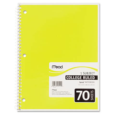 Mead Spiral Bound Notebook Perforated College Rule 8 X 10 12