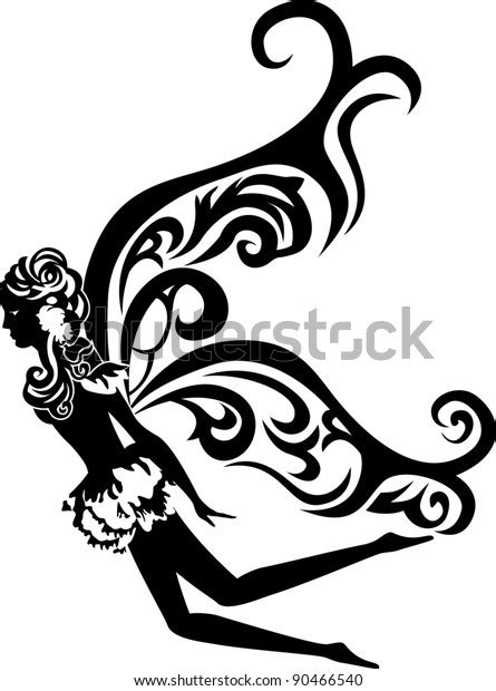 Beautiful Flying Fairy Stencil Stock Vector Royalty Free 90466540
