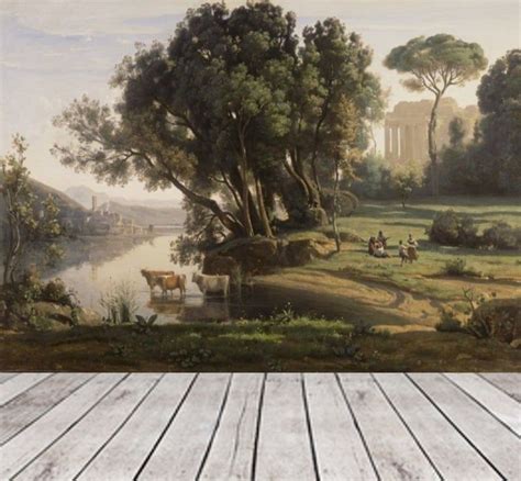 River Landscape Oil Painting Mural Wallpaper Peel And Stick Etsy