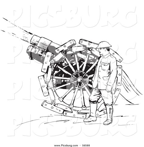 Clip Art Of A Navy Soldier Shooting Siege Gun Black And White By