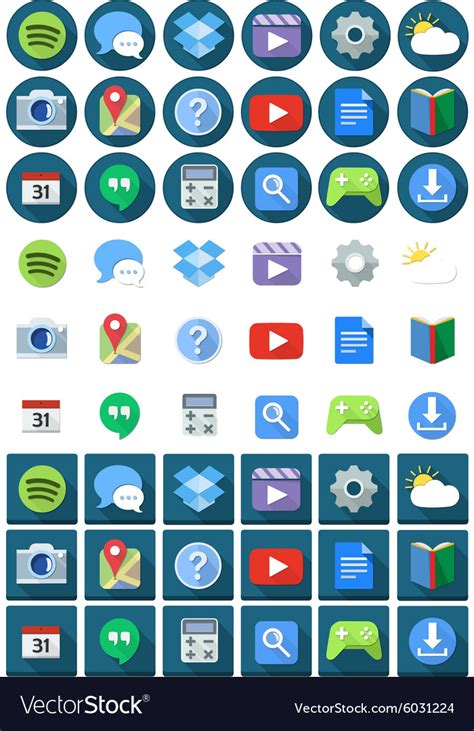 Flat Circle Square Android Icons Royalty Free Vector Image