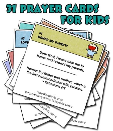 Get ready for grades (workbooks from education.com): 31 Prayer Cards for Kids - Free Printable - 24/7 Moms