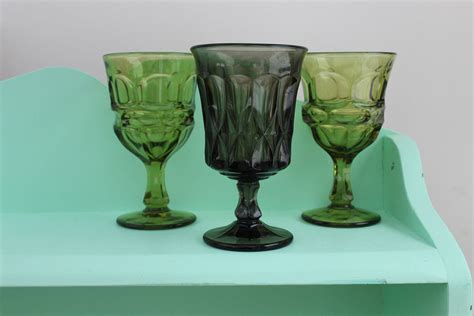 vintage green drinking glasses vintage glassware mid century glasses footed glasses vintage