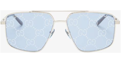 Gucci Gg Logo Lens Aviator Metal Sunglasses Lyst