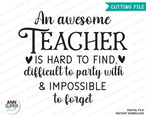 Teacher Appreciation Svg An Awesome Teacher Is Hard To Find Etsy