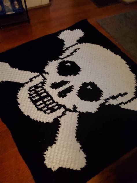 Jolly Roger Pirate Flag C2c Crochet Pattern Afghan Blanket Etsy