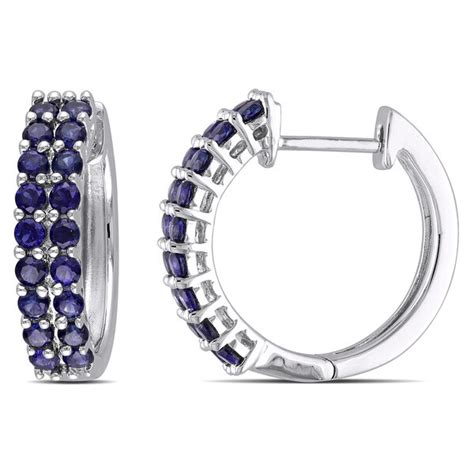 Shop Miadora Sterling Silver Created Blue Sapphire Hoop Earrings Free
