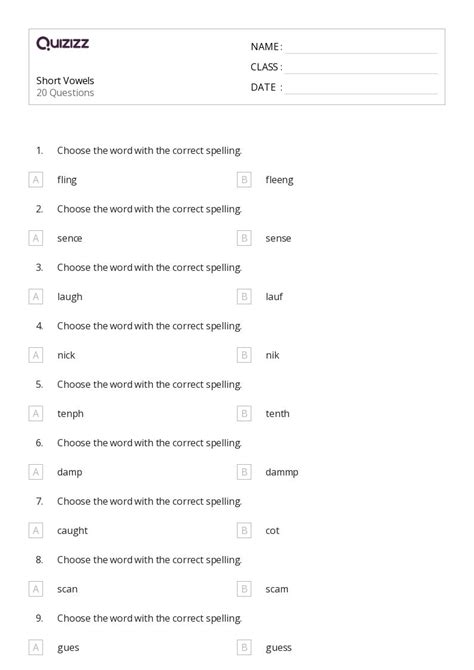 50 Short Vowels Worksheets For 5th Class On Quizizz Free And Printable