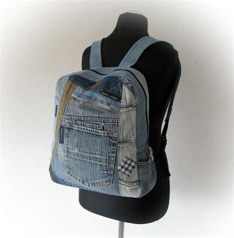 Recycled Denim Blue Backpack Hipster Unisex Jeans Back To School