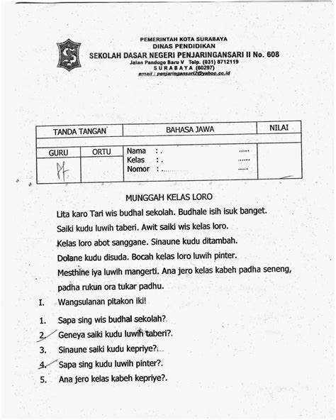 Silabus bahasa jawa kelas 4 semester 1 dan 2. Pelajaran Bahasa Jawa Kelas 1 Sd Semester 2