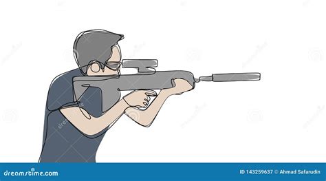 Continuous Line Art Drawing Of Sniper Man Stock Vector Illustration
