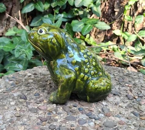 Vintage Glazed Ceramic Frogtoad Garden Figurine Statuette Yard Art 25