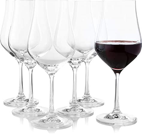 amazon crystalex ロングステム レッドワイングラス 6個セット 大きなクリスタルチューリップ型 バーガンディ ボルドー メルロー 赤または白ワインに最適 ユニークで