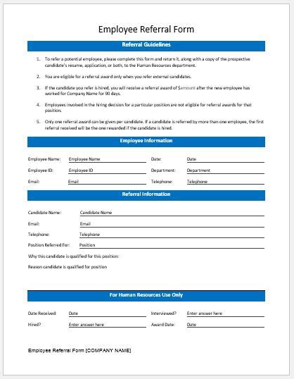 Employee Referral Form Templates Ms Word Excel Templates