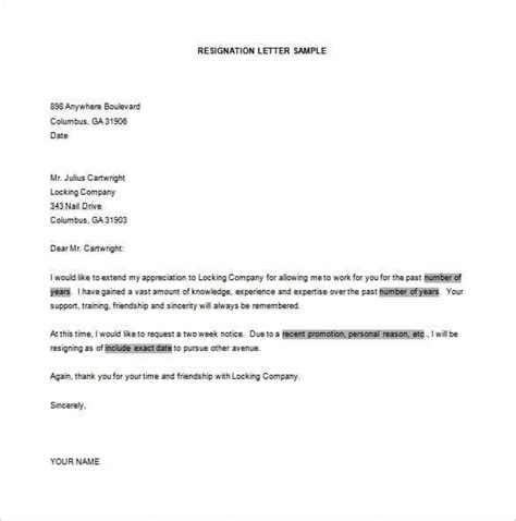 letter template  word excel resignation format