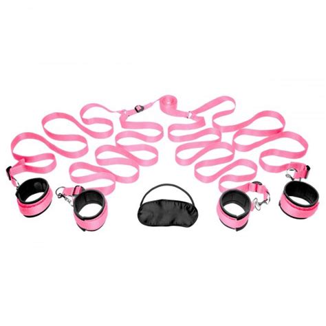 pink bedroom restraint kit wrist ankle bdsandm cuffs bondage under bed straps sandm restraints ad257