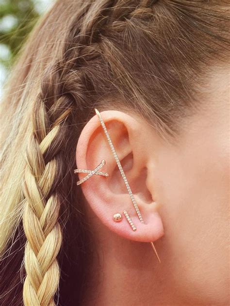 Gold Ear Pin Earring Minimal Rose Gold Earring Edgy Pin Etsy Ear