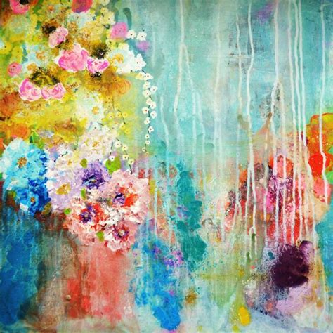 Abstract Flowers Love Is All Around Floral Painting By Henrieta Angel