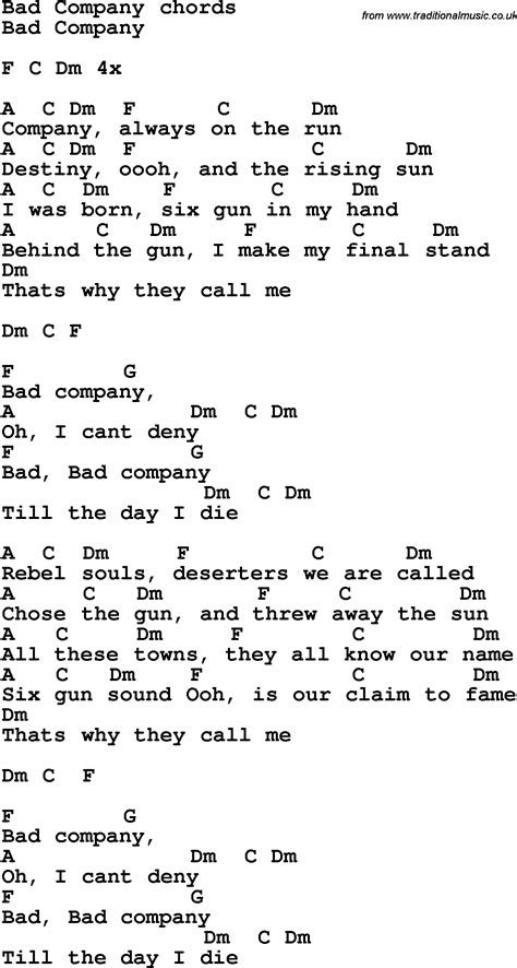 Song Lyrics With Guitar Chords For Bad Company