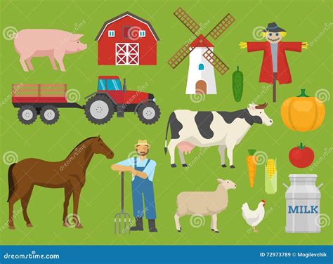 Farm Decorative Flat Icons Set Stock Vector Illustration Of Natural
