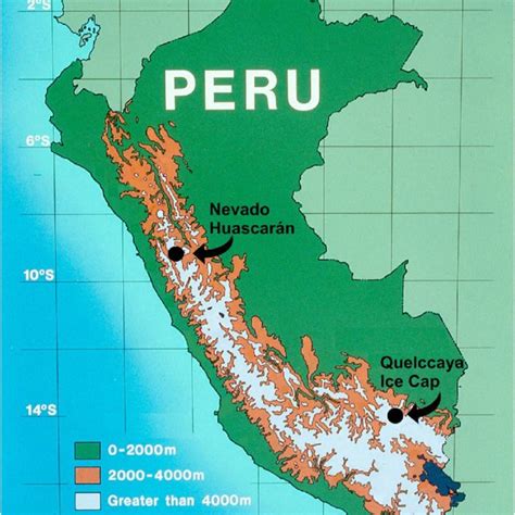 Relief Map Of Peru Showing Regions Of Highest Elevation Along The Andes