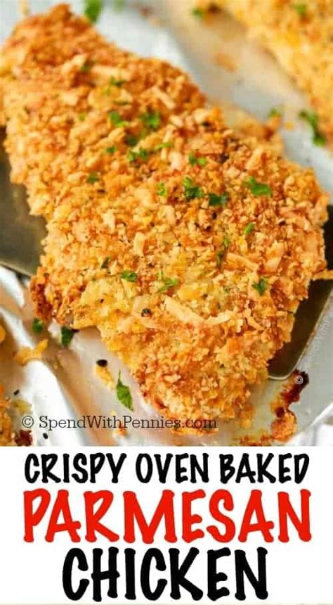 Season chicken with salt and pepper and crushed red pepper if desired. Crispy Baked Parmesan Chicken - Spend With Pennies
