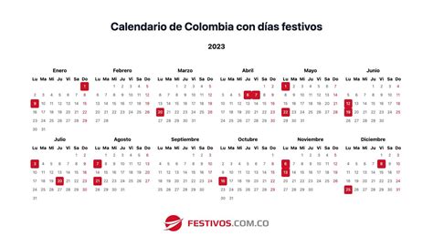 Calendario de Colombia con días festivos 2023 2024