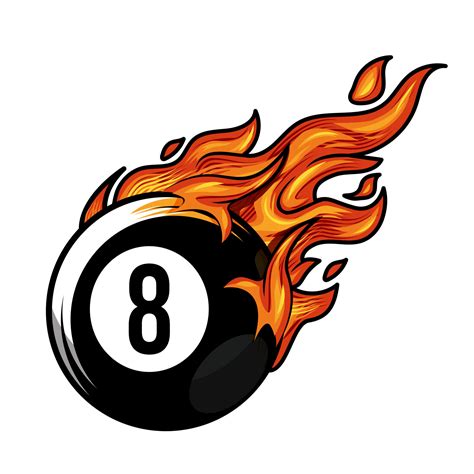 Hot Billiard Ball Number Eight Fire Logo Silhouette Pool Ball Club